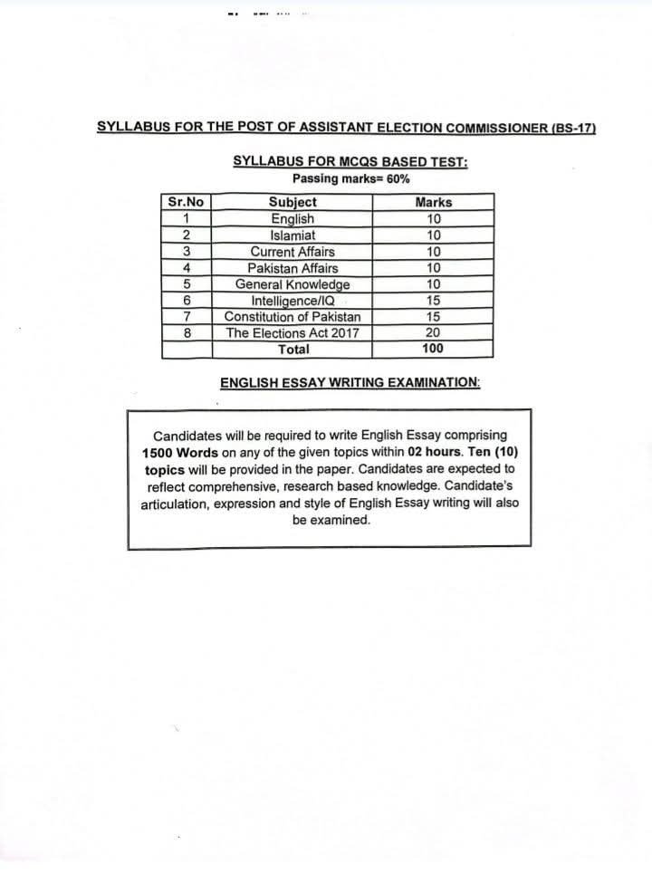 ECP Written Test Syllabus for Assistant Election Commissioner
