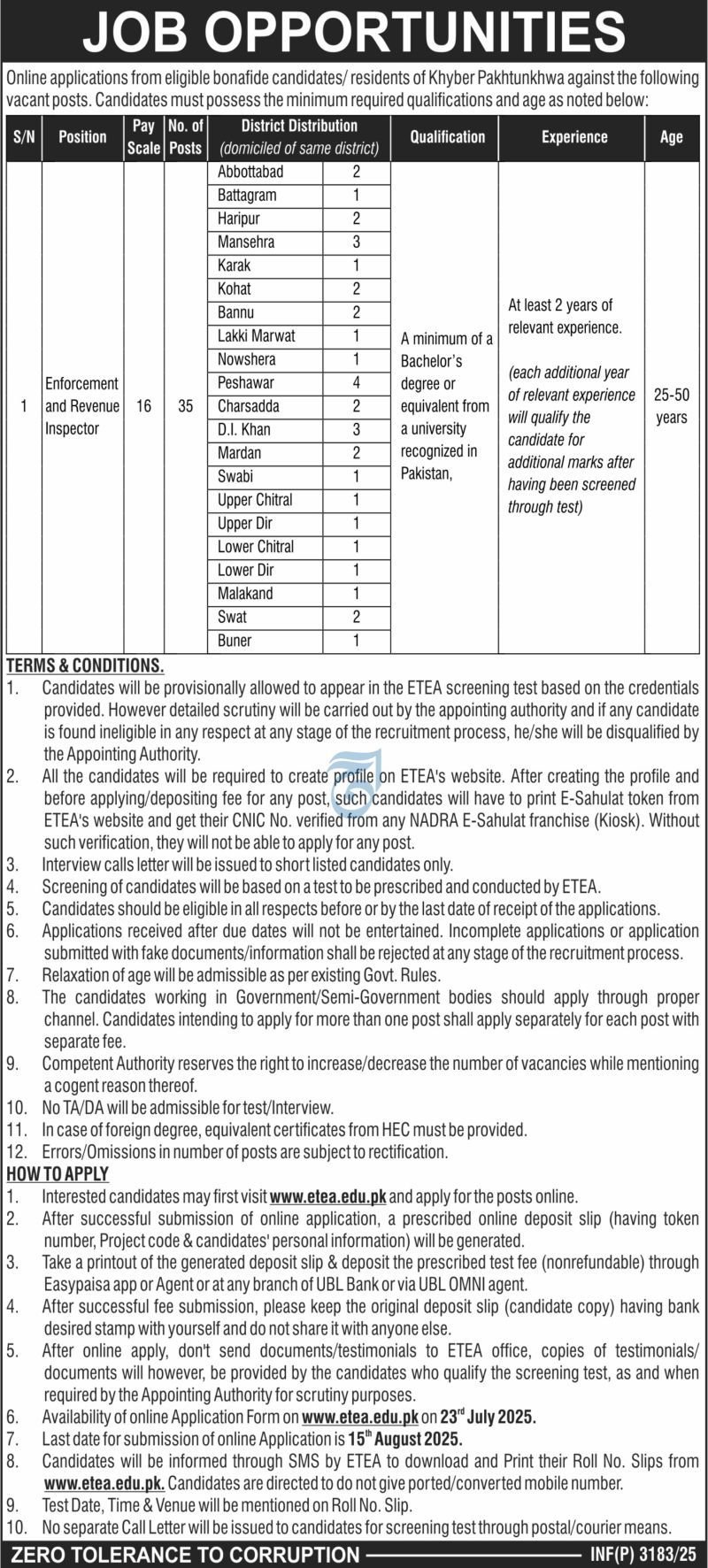 Enforcement and Revenue Inspector Jobs Advertisement 2025