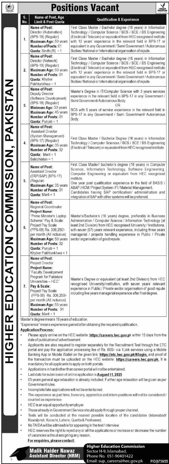 HEC Jobs Advertisement 2025