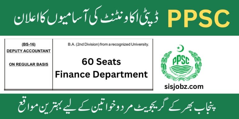PPSC Deputy Accountant Jobs 2025 in Finance Department