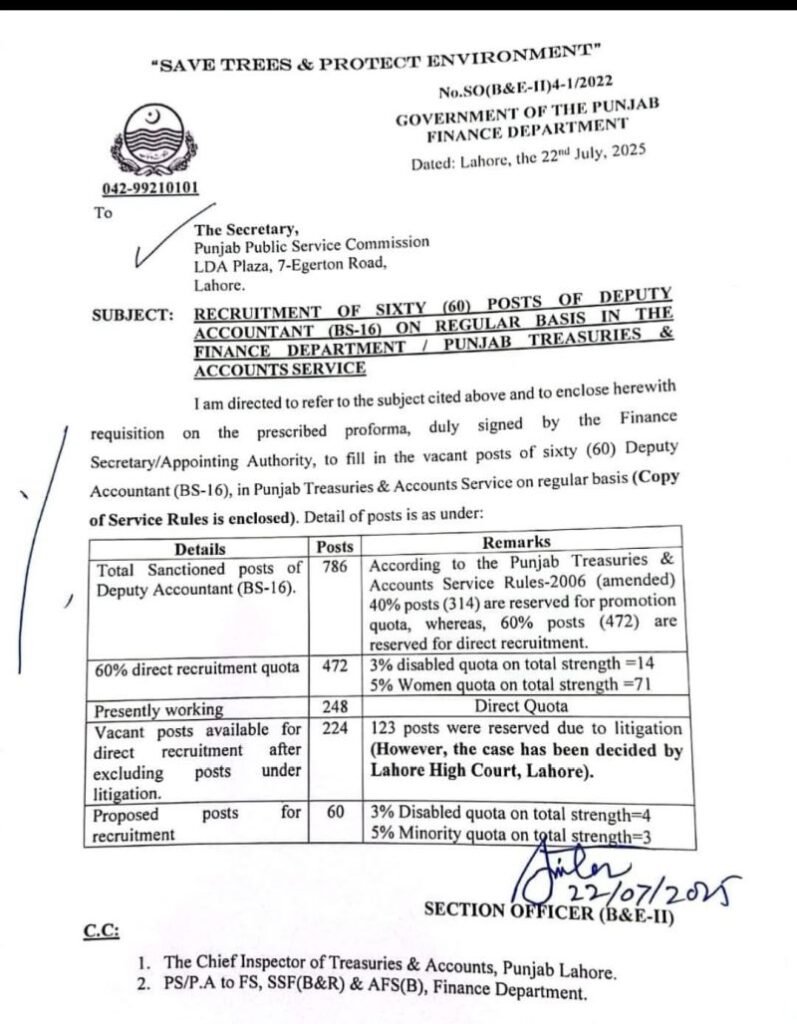 PPSC Deputy Accountant Jobs Advertisement 2025