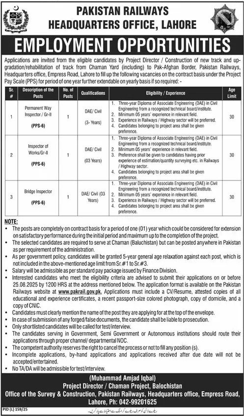 Pakistan Railways Jobs Advertisement 2025