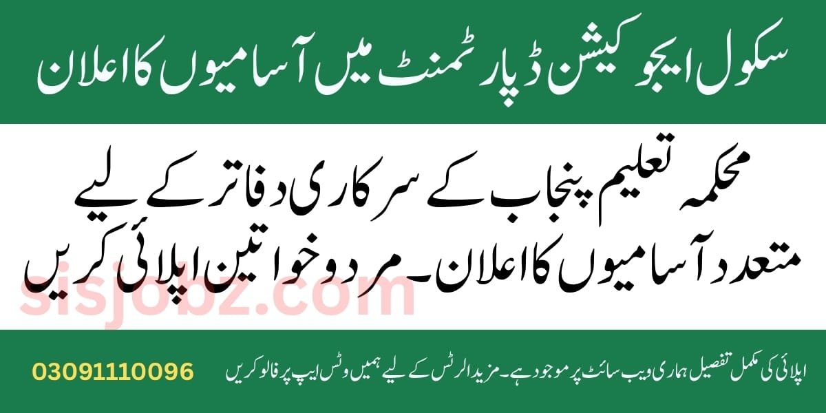 Punjab School Education Department Jobs 2025 for CM Meal Program