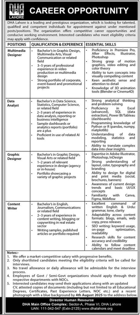 DHA Lahore Multiple IT Experts Jobs 2025 – Apply Now